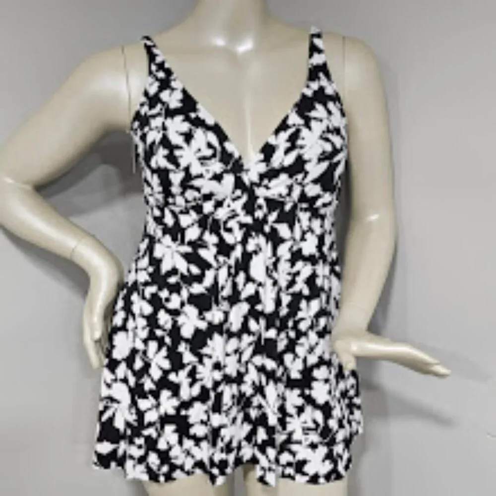 Swim Solutions Fly Away Tummy Control One-Piece Swimsuit Swimdress - Picture 2 of 13